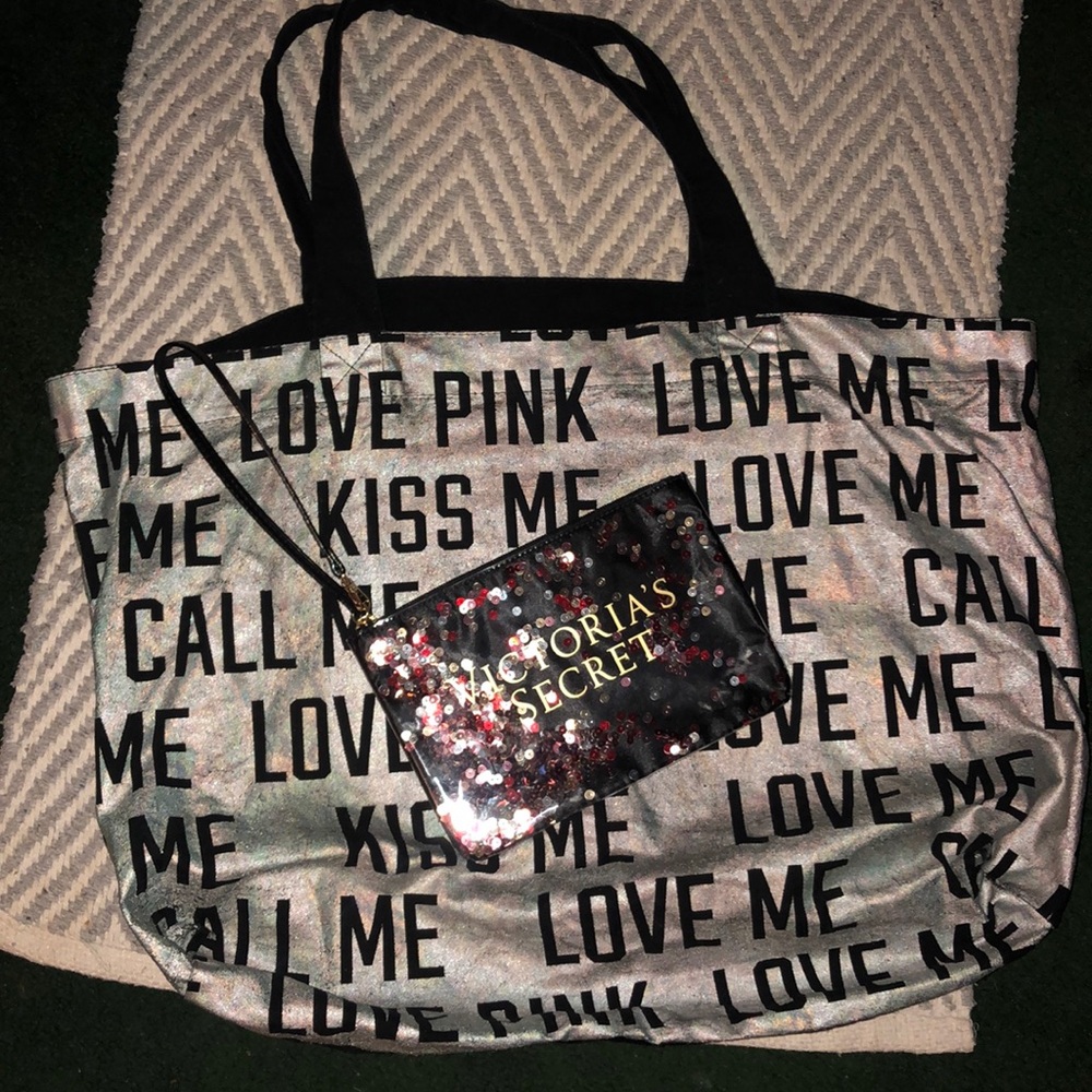 SALE!! Pink by VS Lg. Tote w/sequin wristlet